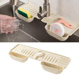 17.6 Inch Kitchen Faucet Mat with Two Sponge Holders,Silicone Sink Water Splash Guard,Drying Mat with Frame for Kitchen Bathroom Sink Accessory Faucet Water Catcher