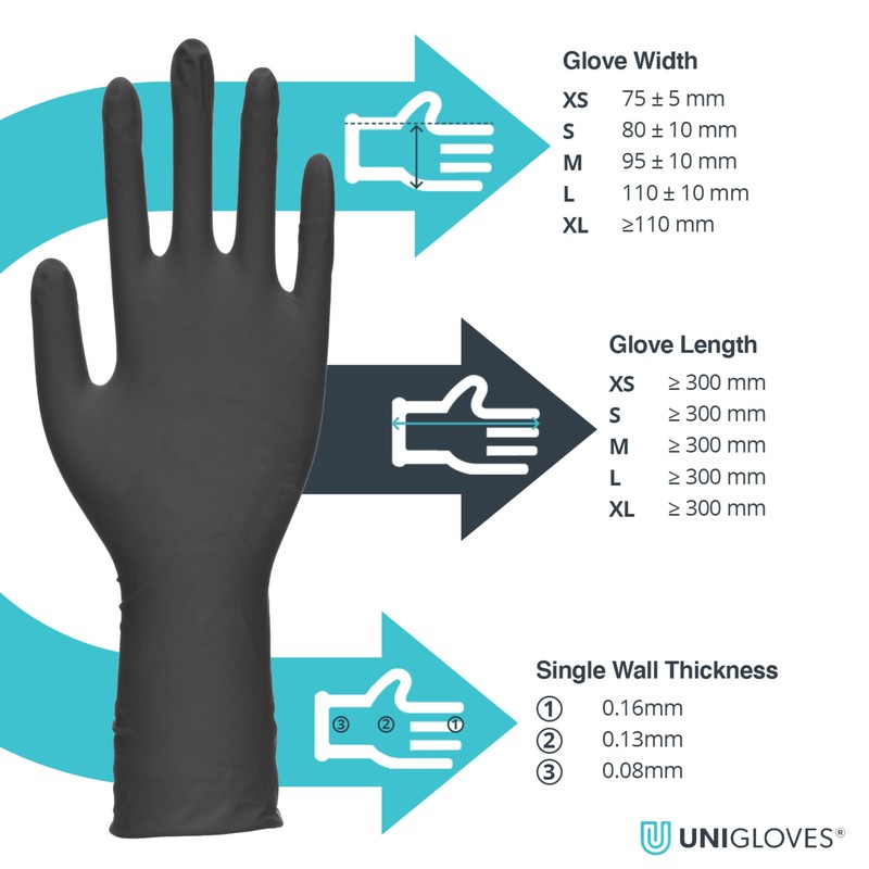Unigloves Select Black Latex Extended Cuff GT0011 Single Use -