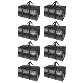 BALEINE 8-Pack Oversized Moving Bags with Reinforced Handles, Heavy-Duty Storage Tote for Clothes, Moving Supplies (Black, 8-Pack)