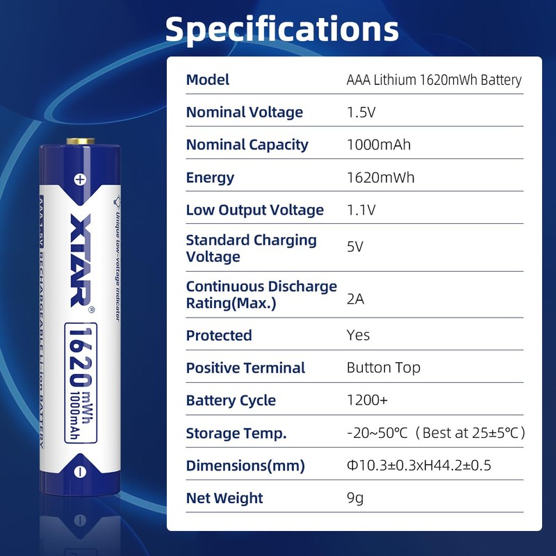 aa AAA Batteries 4pcs XTAR 1.5V Battery 4150mWh AA with