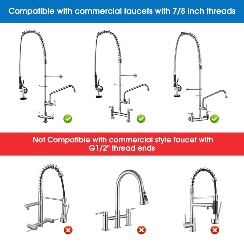 HWM Commercial Sink Sprayer Valve with 44” Flexible Stainless Steel