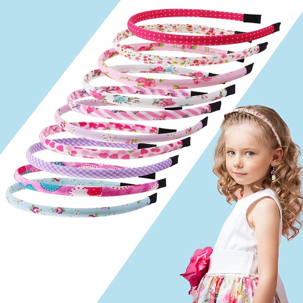 Candygirl 10 Pieces Alice Band Girls Headbands Floral Fabric Headbands