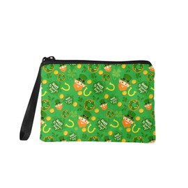Babrukda Happy St. Patrick's Day Print Pattern Women Men Coin Purse Cash Pouch Girls Boys Change Purse With Zipper Portable Wristlet Strap Wallet Bag For Key Cash Coin Holder for Party