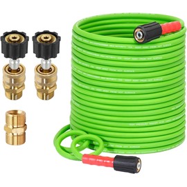 YAMATIC Super Flexible Pressure Washer Hose 100FT 3200 PSI for Power Washer Replacement, Kink Resistant Extension With Leak-Free M22 Female & 3/8" Quick Connect Adapters, 1/4", Green