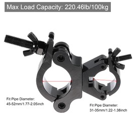 sourcing map Light Truss Clamps, Aluminum Alloy Stage Lighting Pipe O Clamp for 1.22-1.38inch & 1.77-2.05inch OD Tube Max Load 220Lb Double Buckle, 1Pcs, Black