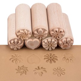 OLYCRAFT 7 Pieces Wooden Ceramic Tools Stamp Column Wooden Stamp Natural Wood Stamp with Mixed Patterns for Clay and Ceramic Christmas Birthday Gift - 5 x 2 x 2 cm