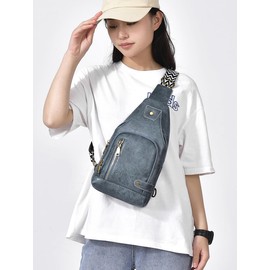 Hjkiopc Small Sling Bag, Leather Chest Bag with Adjustable Strap,Lightweight Crossbody Backpack for Men Women,Shoulder Bag for Sports and Outdoor (Light Blue)