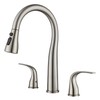 TIORIY 3 Hole Kitchen Faucet with Pull Down Sprayer, Brushed