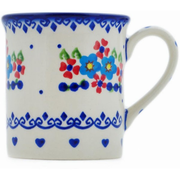 Authentic Polish Pottery Mug 8 oz in Hearts And Flowers