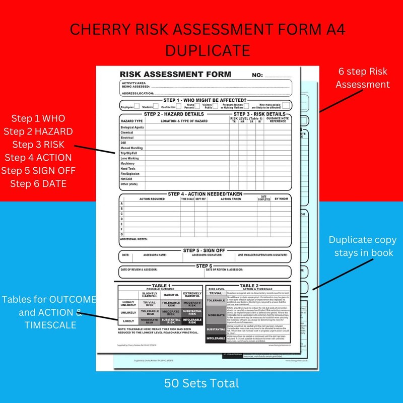 Cherry Carbonless NCR Risk Assessment Form Duplicate Book A4 50