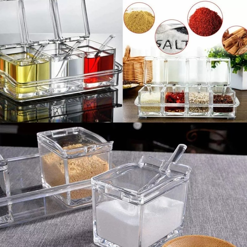 SANBREVE 4 Piezas Especieros Salsera Organizador Azucarero Cocina