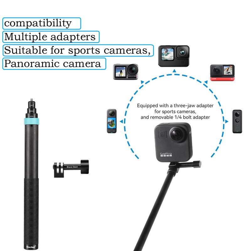2m Carbon Fiber Invisible Selfie Stick for Insta360 X4, X3,
