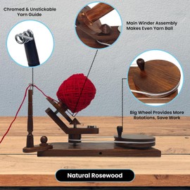 Brainmart Wooden Yarn Ball Winder and Tabletop Swift - Winds 8-12 oz Yarn Balls for Crocheting & Knitting Craft, Durable and Smooth Yarn Winding Set (Rosewood Winder and Swift)