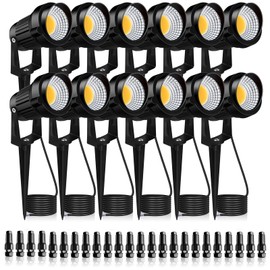 Komalela 12W LED Landscape Lights Low Voltage, 3000K Warm White 12V AC/DC Waterproof Outdoor Spotlights, IP65 Garden Pathway Lights with 12 Spike Stands for Tree Garden Yard Pathway (12 Pack)