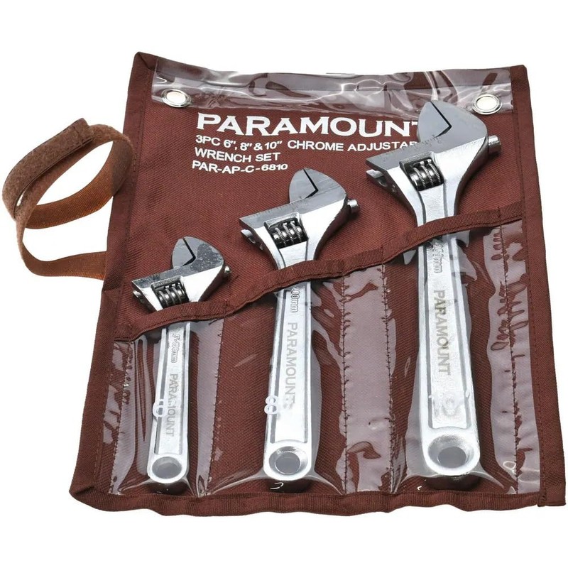 Paramount Chrome Finish 3 Piece Adjustable Wrench Set: 6", 8",