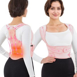 IDEA WIN Back Brace Posture Corrector for Women and Men with Heating Pad, Full Back Brace Support, Adjustable Back Posture Brace, Relieve Pain in Upper and Lower Back, Waist, And Shoulders (Pink, L)