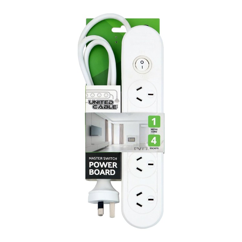Power Board Surge Protection White 10A 240V 1M 4 Outlet