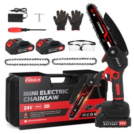 6-Inch Mini Chainsaw, Cordless Handheld Electric Chainsaw with 2x 24V 4000mAh Batteries & 2 Chains, Lightweight & Portable, for Tree Trimming, Wood Cutting, Gardening, Outdoor & Household Use (Red)