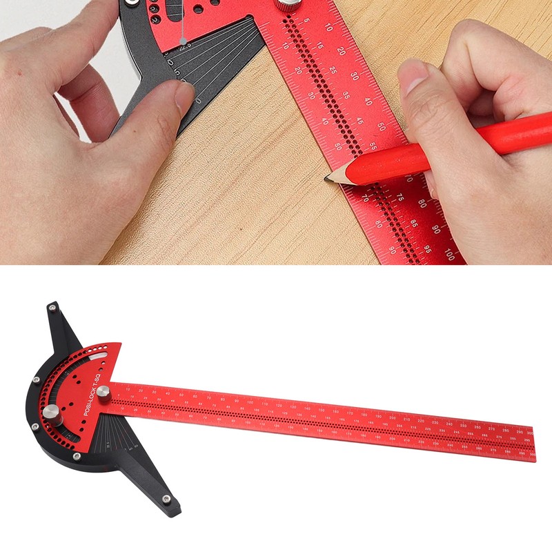 Woodworkers Edge Ruler Aluminum Alloy Red Black Adjustable Angle T