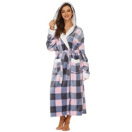 iniber Plush Robes for Women, Womens Robe Long, Fuzzy Fluffy Soft Warm Fleece Hooded Bathrobe