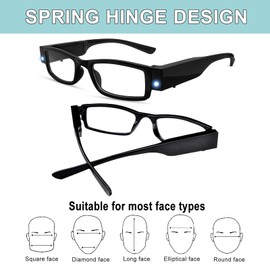 Reading Glasses with Lights Bright LED Readers Lighted Reading Glasses Magnifying Glasses with Light for Men Women Eyeglasses Lighted Magnifier Nighttime Reader Eyewear Lighted Eye Glasses(+200)