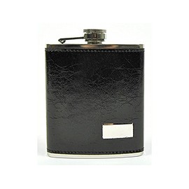 Sellmando Stainless Steel Hip Flask - Choose Motif - (Leather Look Texture Black 7 oz)