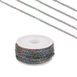COGCHARGER 32.8 Feet 10M Stainless Steel Cable Chains Rainbow Color Flat Oval Chain with Spool Multi-color for Jewelry Necklace Bracelet Making Crafts