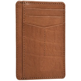 Leather Minimalist Wallet for Men & Women RFID Front Pocket Leather Card Holder Wallets (Dark Cognac, Small)