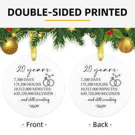 20 Years Wedding Anniversary Gifts for Couple, 20th Anniversary Ornament for Wife or Husband, 20th Marriage Gift for Parents, 20th Wedding Anniversary Round Ceramic Christmas Ornament Keepsake