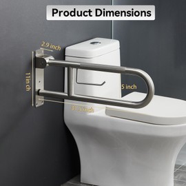 31 Inch Toilet Grab Bar, Brushed Nickel Flip-Up Bathroom Grab Bar with Paper Holder, Knurled Anti-Slip Grab Bars, 304 Stainless Steel Handicap Grab Bars for Elderly, Disabled