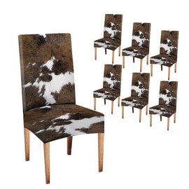 TOMWISH Chair Covers for Dining Room Set of 6,Cowhide Printing Spandex Stretch Dining Room Chair Cover,Removable Washable Kitchen Parsons Chair Covers Seat Slipcovers