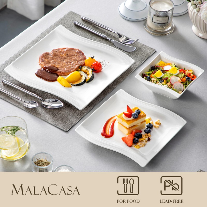 MALACASA Ivory White Dinnerware Set, 12 Pieces - Porcelain Dinner