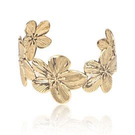 Mikovivi Gold Chunky Bracelet for Women, Open Cuff Bangle Vintage Flower Floral Bracelet Elegant Statement Fashion Jewelry Gift