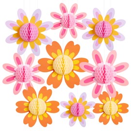 SUNBEAUTY Pack of 9 10 Inch Daisy Birthday Party Decorations Groovy Party Decorations Flowers Paper Fans and Honeycomb Balls Decoration for Wedding Birthday Tea Party Table Decoration Baby Shower