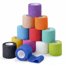12Pack 2” x 5 Yards Self Adhesive Bandage Wrap, Elastic Self Breathable Self Adherent Wrap for Pets, Athletic Cohesive Bandage for First Aid