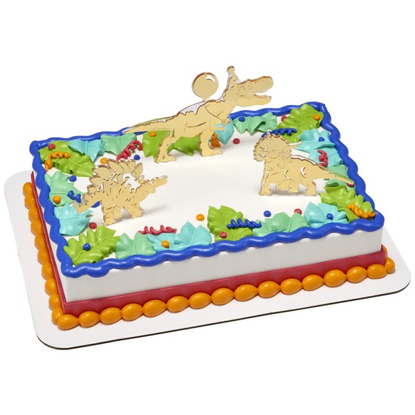 DecoPac 26364 Kit de decoración para tartas y cupcakes de dinosaurios para cumpleaños y fiestas, 1 juego, dorado
