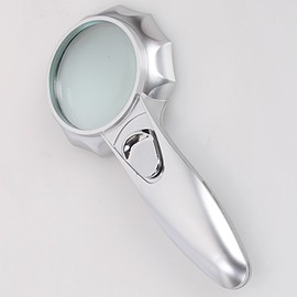 Lupa de lupa de 6 x 65 mm tipo paraguas con diseño iluminado de bolsillo con luz brillante de 6 LED, color plateado