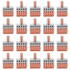 20Pcs SPL Quick Connector 1 in 5 Out Push‑Type Splitter Copper and PC Material Wire Terminal for Power Supplies (Orange)