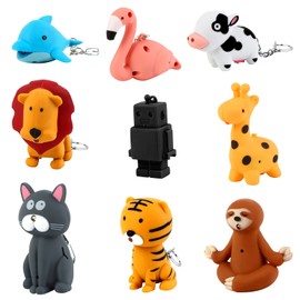 Oppaxf 9 Pieces Nurse Flashlight Pediatric, Nurse Flashlight Keychain, Animal Flashlight Keychain Dolphin Lion Cow Cat Robot Giraffe Tiger Flamingos Sloth Nurse Flashlight for Badge