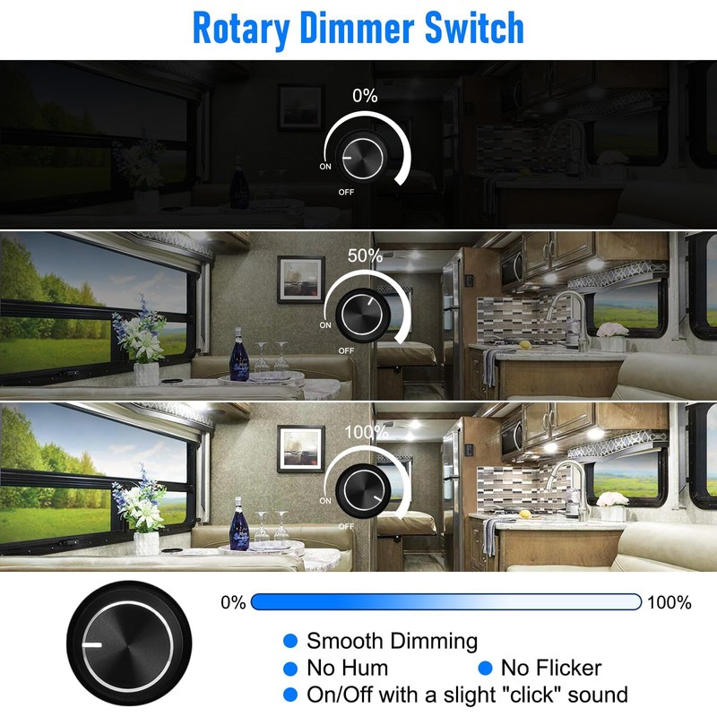 Linkstyle 12V Dimmer Switch, 2 Gang 60W PWM RV Trucks
