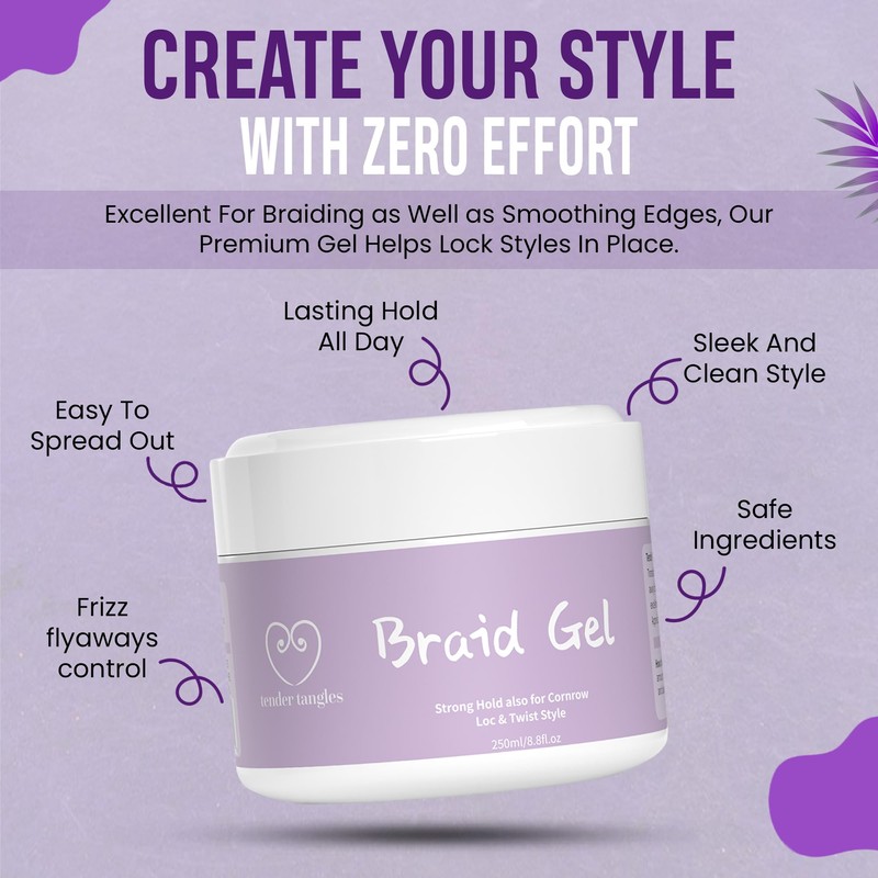 Tender Tangles Braid Gel for Cornrow, Box Braid, Loc and