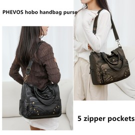 PHEVOS Hobo Handbag and Purses for Women,Multi Pocket Top Handle Satchel Purse Tote Shoulder Bags Faux Leather for Ladies