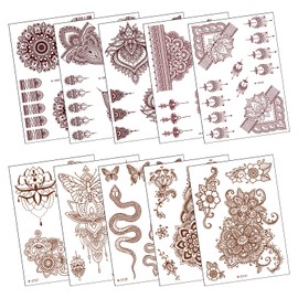 10 Blätter Braun Tattoos Aufkleber,Cosswe Temporäre Tattoos Schablone Set Erwachsene Aufkleber, Körperkunst Arm Spitzen Gefälscht Tatoos
