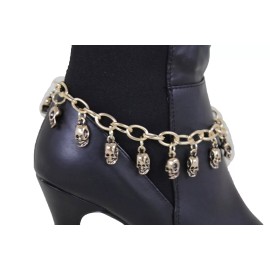 Unbranded Women Gold Metal Chain Boot Bracelet Western Shoe Charms Pirate Skulls Skeleton