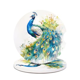 2 Pack Car Cup Holder Coaster-Peacocks Watercolor Absorbent Ceramic Coaster, Car Coasters for Cup Holders,Auto Accessories for Women & Men