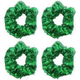 4 Pcs Sparkle Sequin Hair Scrunchie Hair Bobbles Metallic Elastics Ponytail Holders Hair Wrist Ties Bands Cloth Scrunchies for Show Gym Dance Party Club Girl Women (Green)