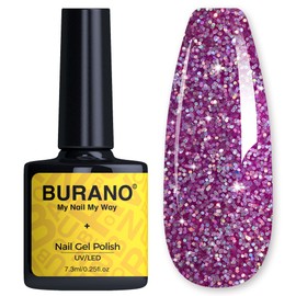 BURANO LED UV Nail Gel Shimmer Holographic Effect Soak off Peak Perform Gel Polish No Chip Home DIY Nail Salon (Shimmer Purple LP25)