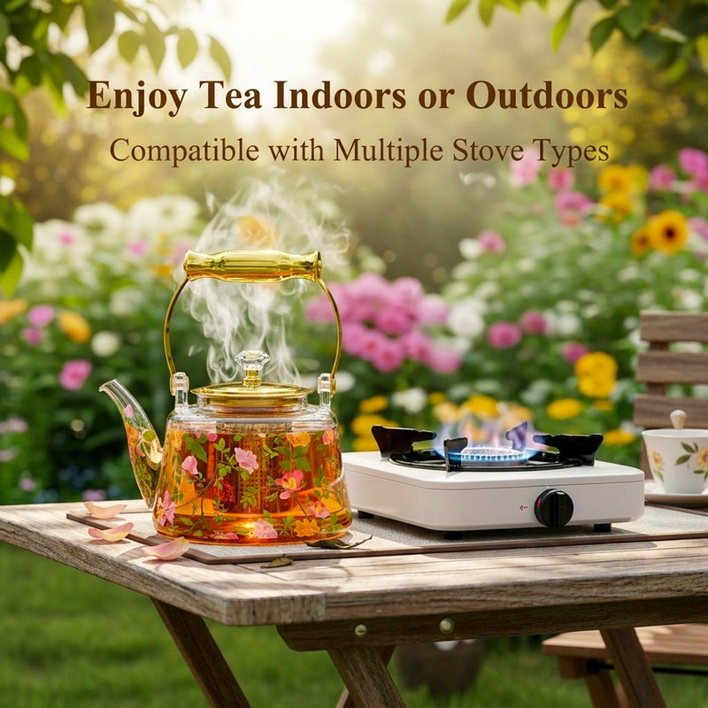 dingdaer Glass Teapot Stovetop 44 oz/1300ml, Borosilicate Clear Tea Kettle,