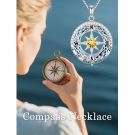 OCJ Compass Necklace for Women 925 Sterling Silver I'd be Lost without You Necklaces Heart Citrine November Birthstone Jewelry Gifts for Women Her Wife Girlfriend Friend Anniversary Birthday Gift