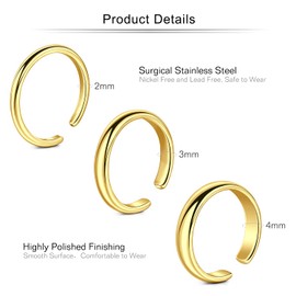 Toe Ring and Anklet Set 2 mm/3 mm/4 mm Classic Smooth Toe Ring Adjustable Open Finger Ankle Ring and Bracelet Silver Rose and Gold, Metal